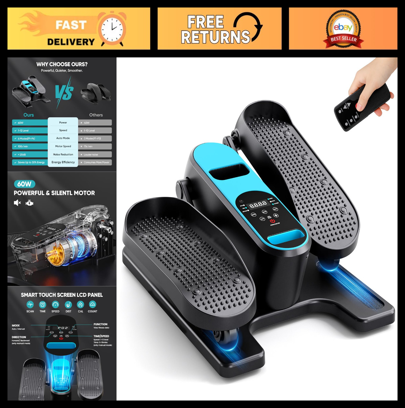 Portable Under Desk Elliptical Machine - Quiet Seated Pedal Exerciser, 12 Speeds
