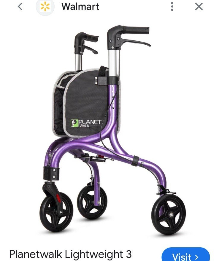 Planetwalk Lightweight Aluminum 3-Wheel Rollator Walker Adult 260 lb Purple