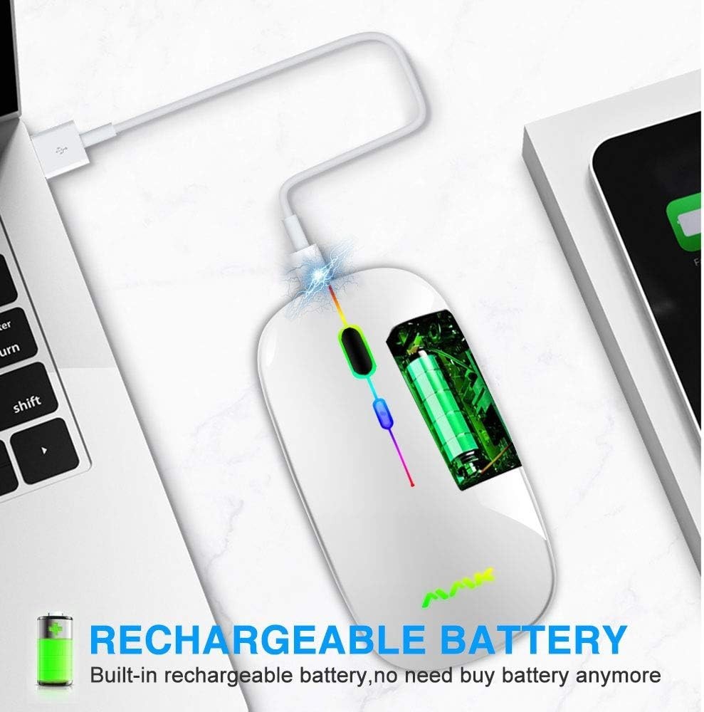 Wireless Bluetooth Mouse for Laptop, Rechargeable Mouse 2.4G USB Optical Wire...
