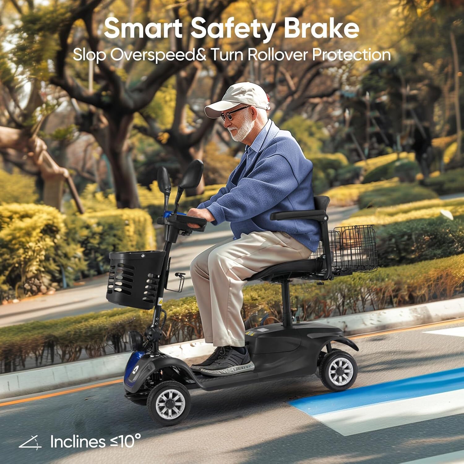 4 Wheels Mobility Scooter Long Range All Terrain LED Headlights W/ Two baskets
