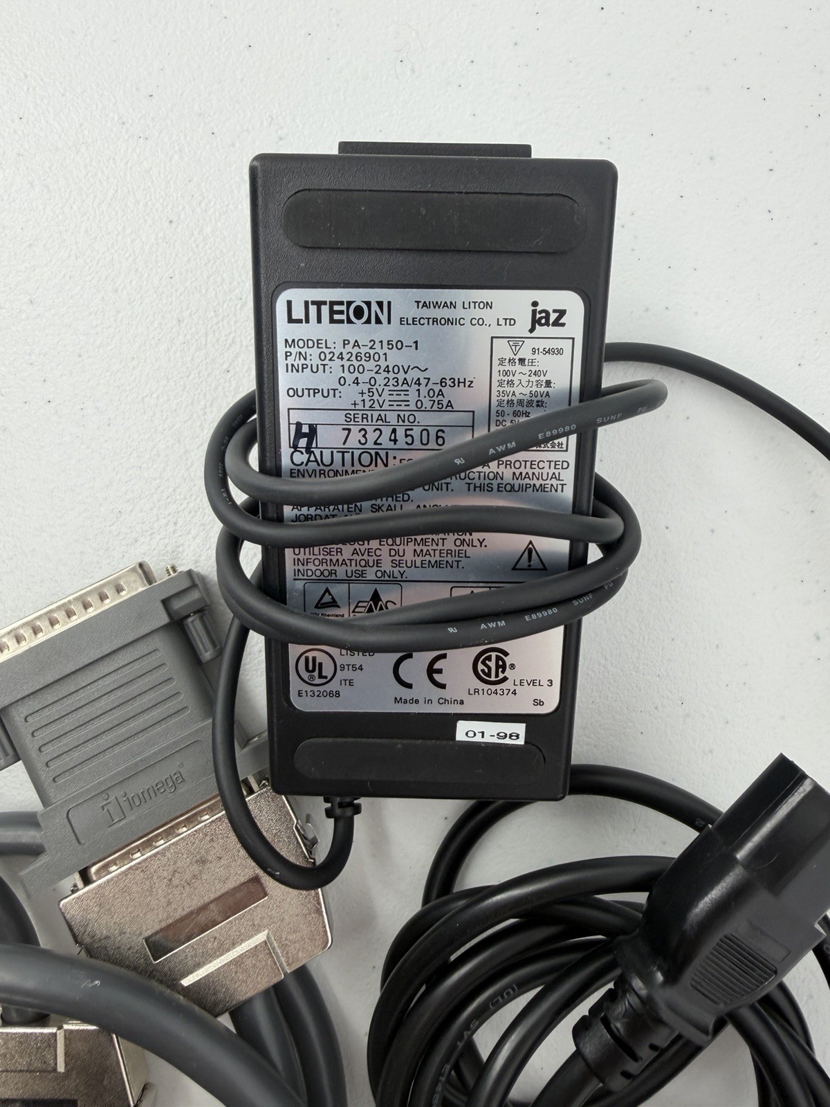 Lot Iomega Zip Disk 100 Jaz 1GB External Drive Unit Power Cord Cords Untested
