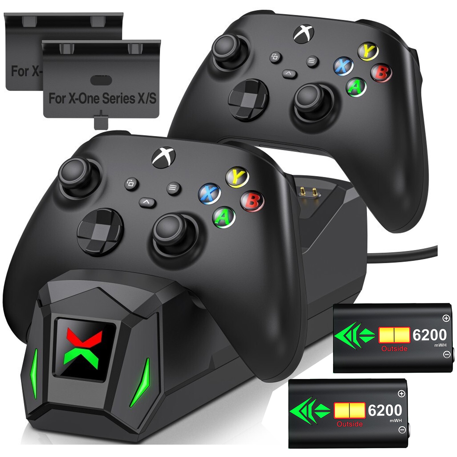 Controller Charger Station 2x6200mWh Rechargeable Battery Packs for Xbox One