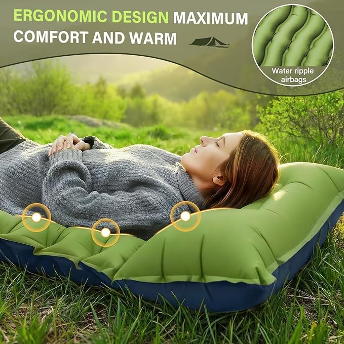 Compact Self-Inflating Sleeping Pad with Pillow for Backpacking & Tent Camping