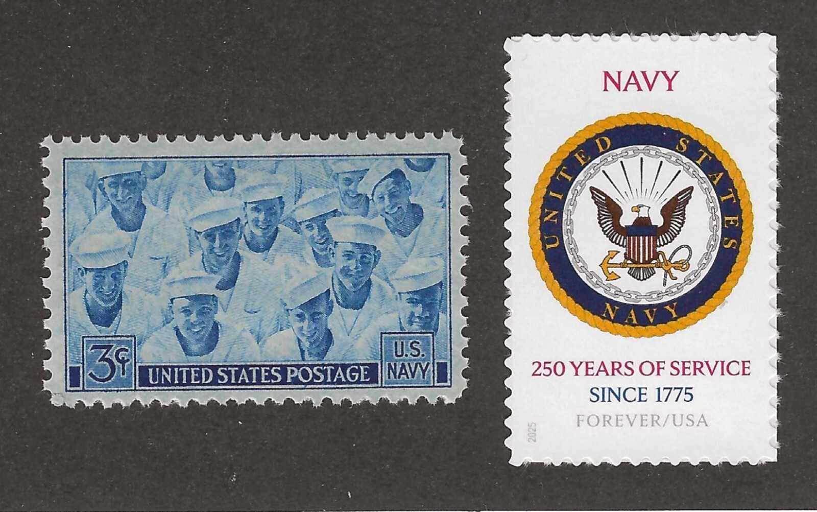 U.S. NAVY - WWII SAILORS + 250th ANNIVERSARY - SET OF 2 U.S. POSTAGE STAMPS