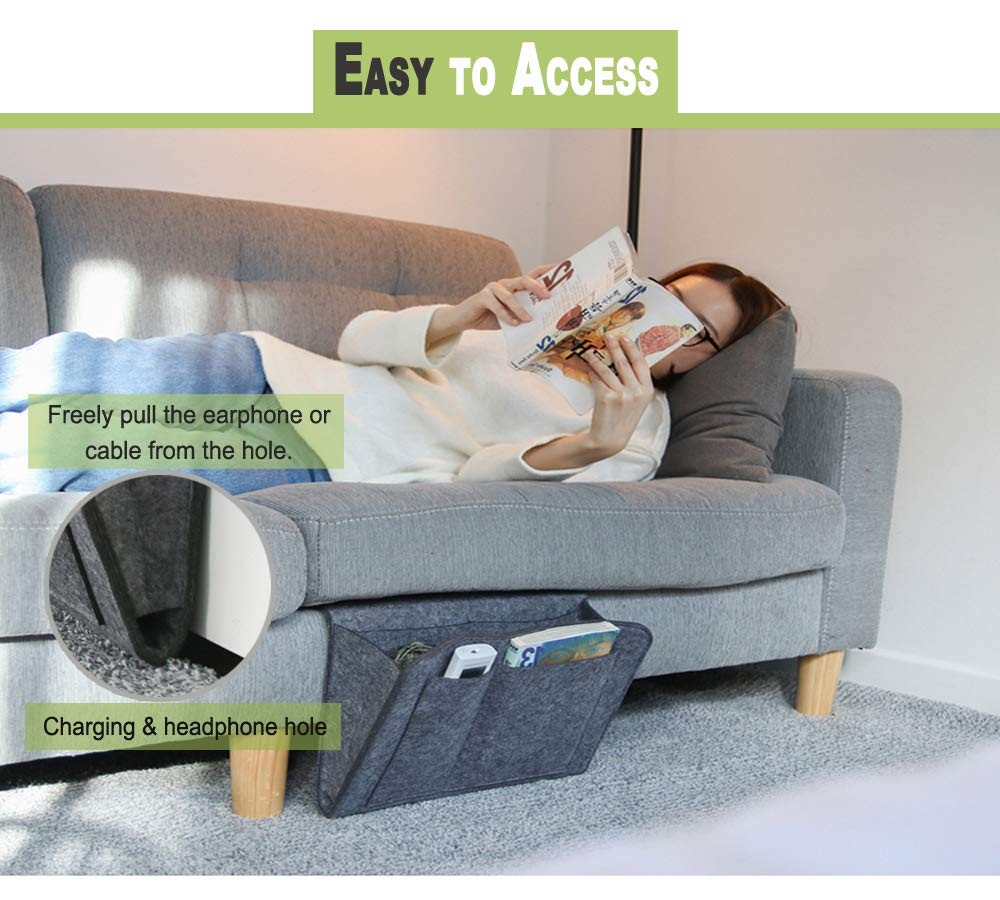 Felt Bedside Caddy Bed Dorm Bunk Organizer Storage Pocket Tablet Holder Gray