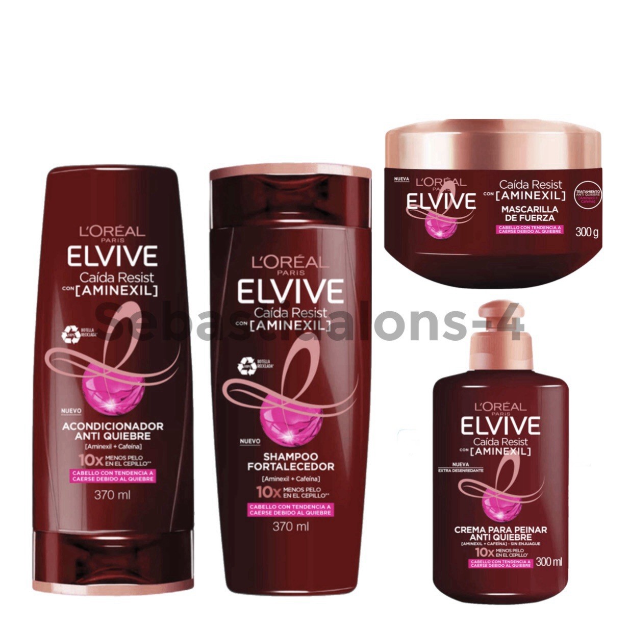 4-Pc L’Oréal Elvive Caída Resist Aminexil Set Shampoo, Conditioner, Mask, Cream