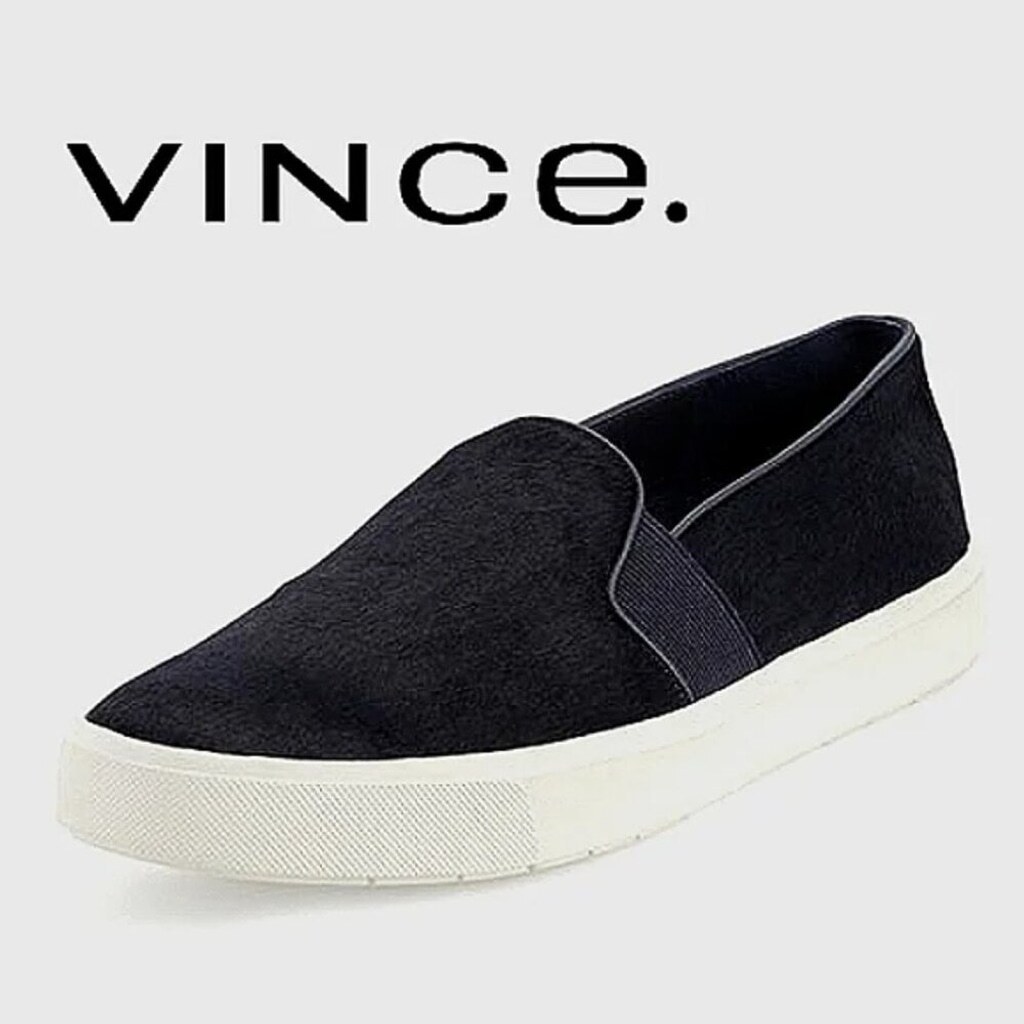 VINCE Blair Calf Hair Slip-On Elastic Gore Black Flatform Sneakers Sz 5M EUR 35