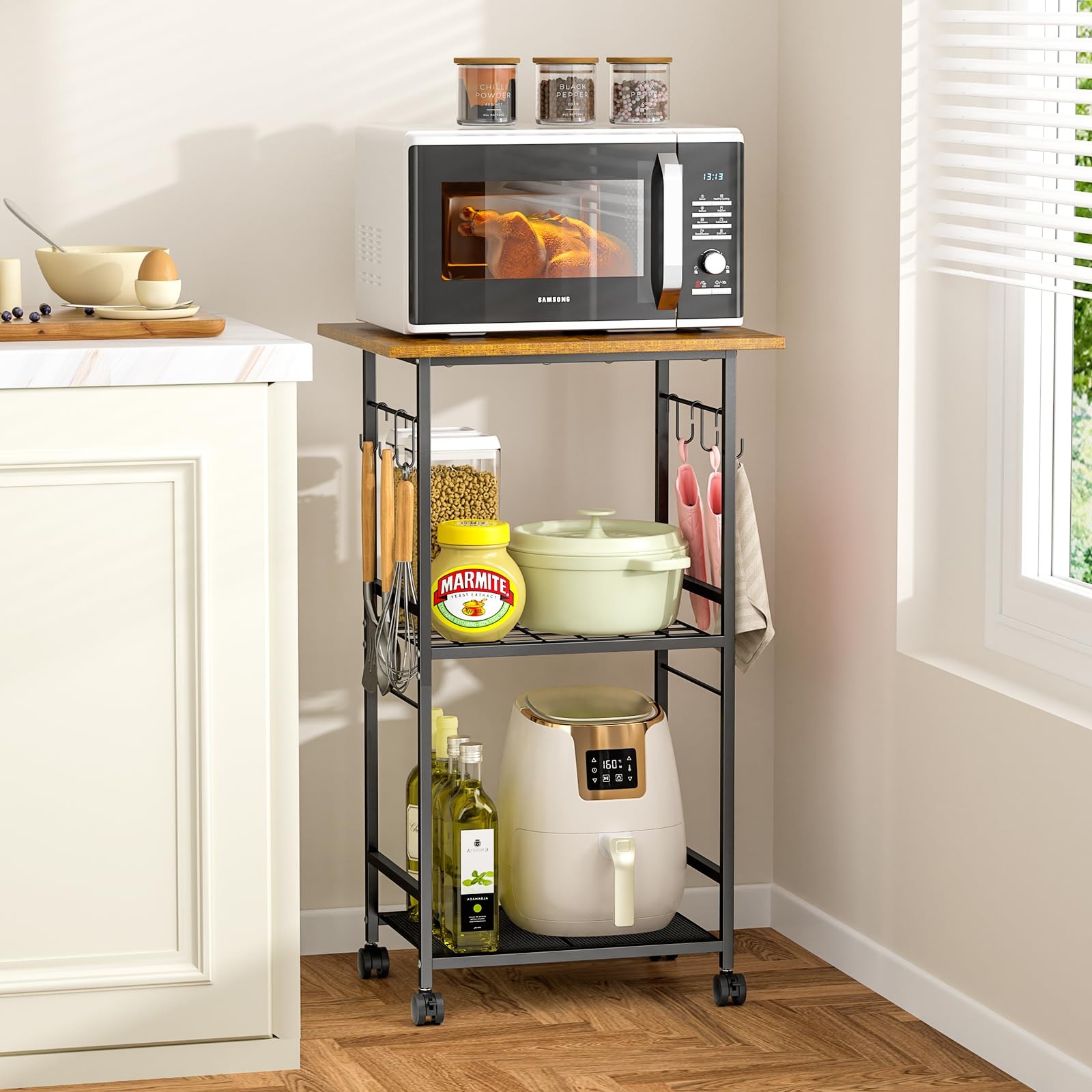Rolling Kitchen Microwave Cart 3 Tier Table Stand Adjustable Shelf Organizer