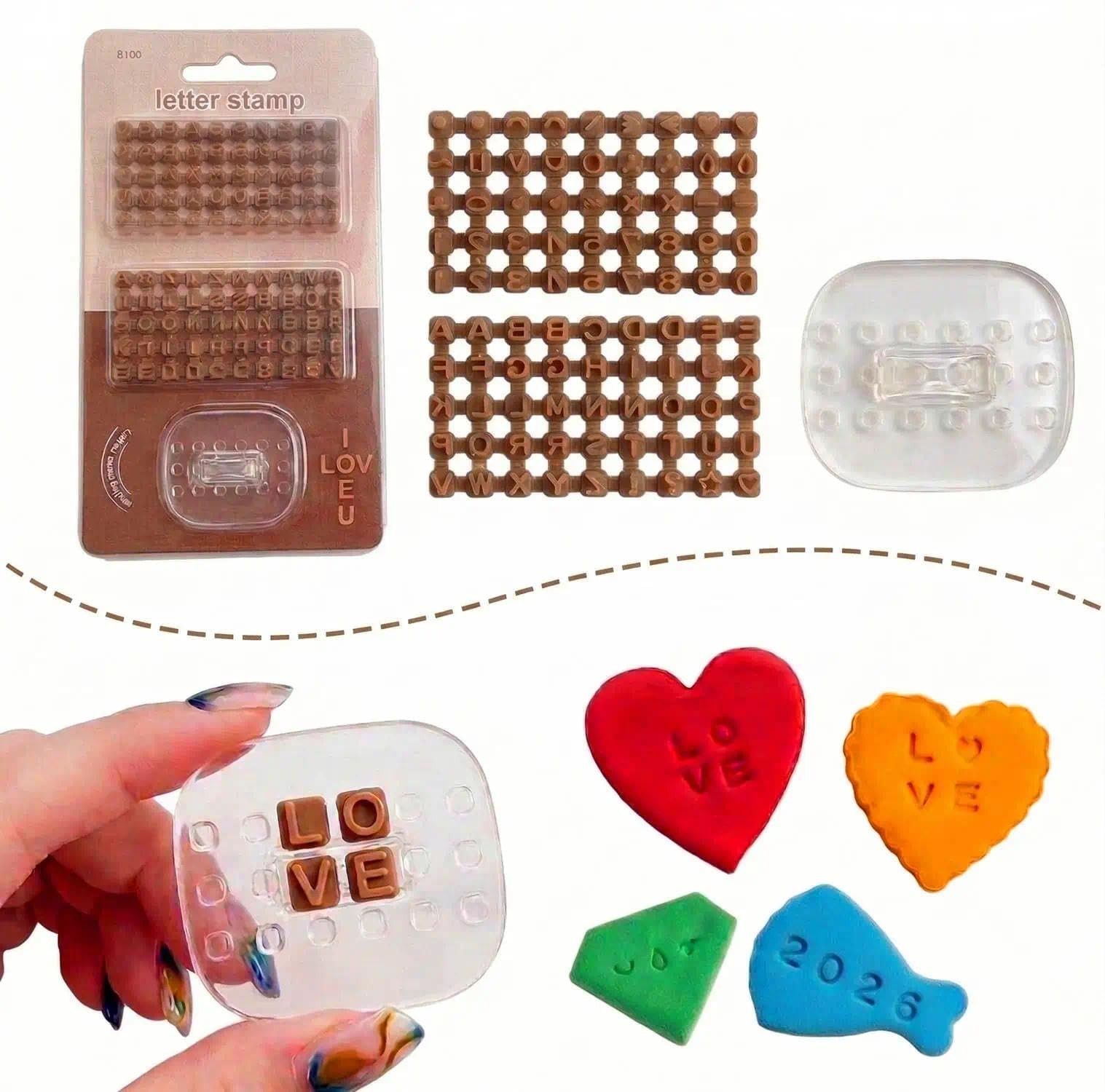 DIYOOHOMY Letter Stamps for Clay, Alphabet Number Pottery Stamp Set S, Brown