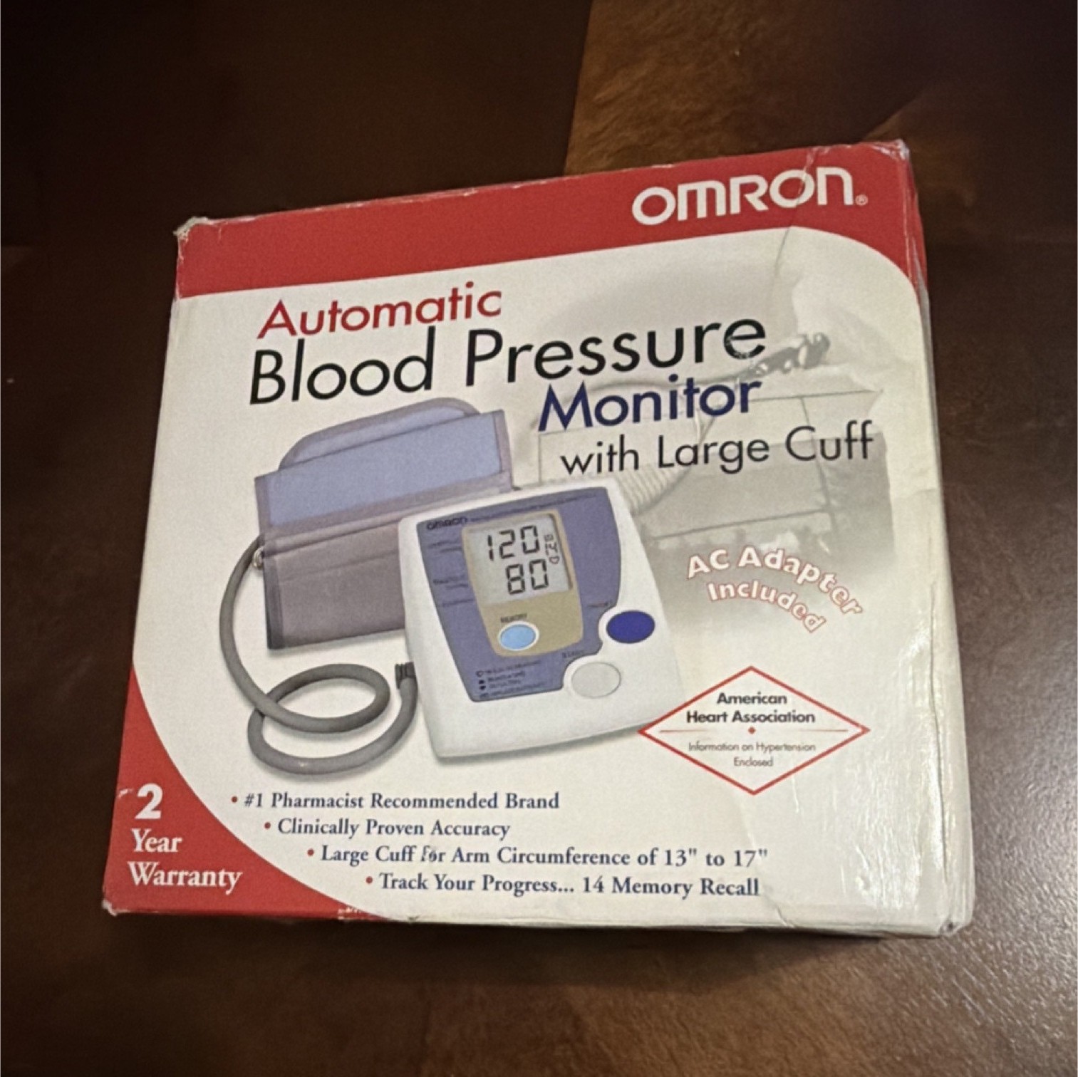 Omron Automatic Arm Blood Pressure Monitor Large Cuff AC Adapter Memory