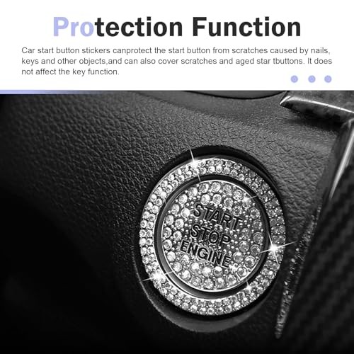 Bling Car Engine Start Stop Button Ring, Sparkling Crystal Engine 2 PCS White