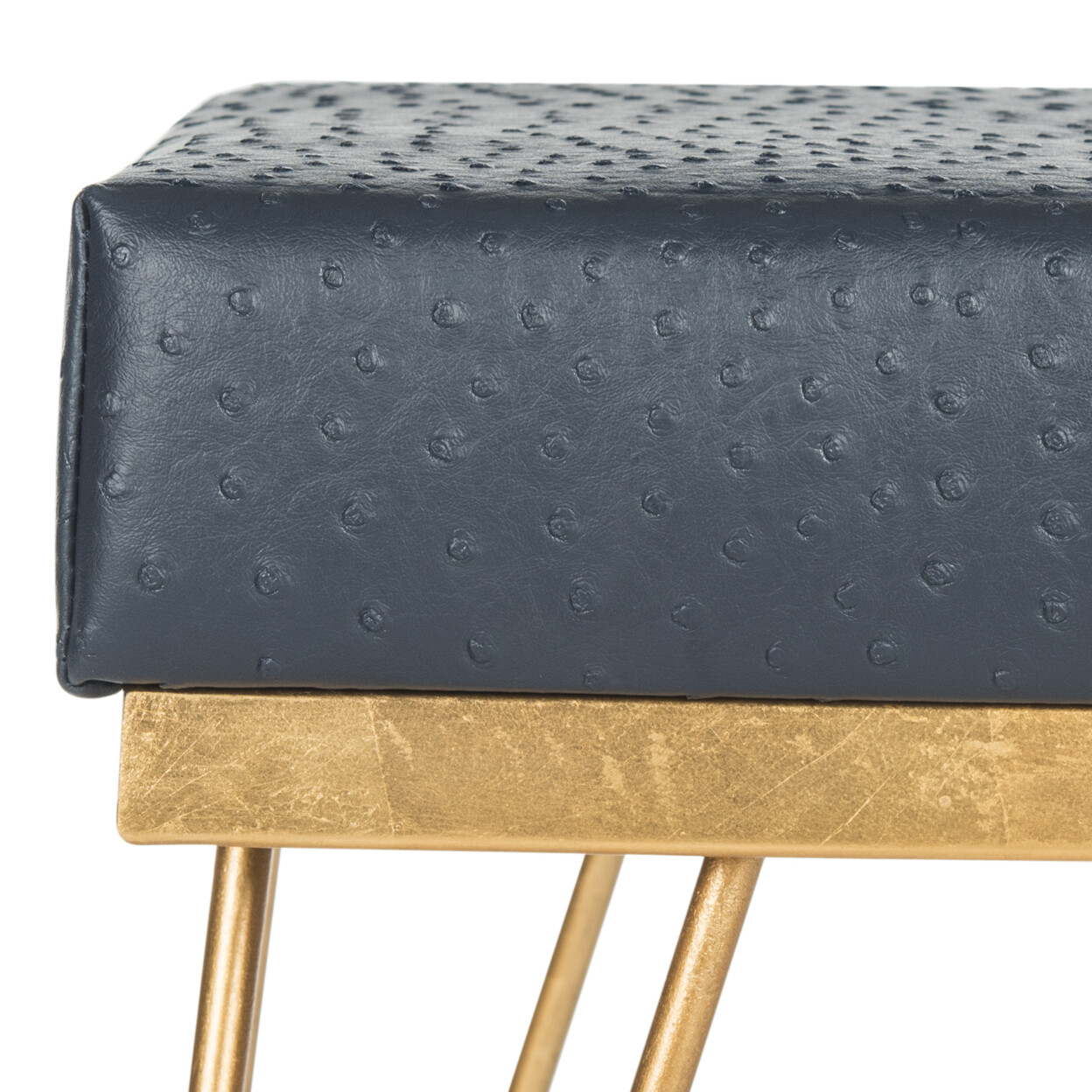 SAFAVIEH Jenine Faux Ostrich Square Bench | Navy / Gold |