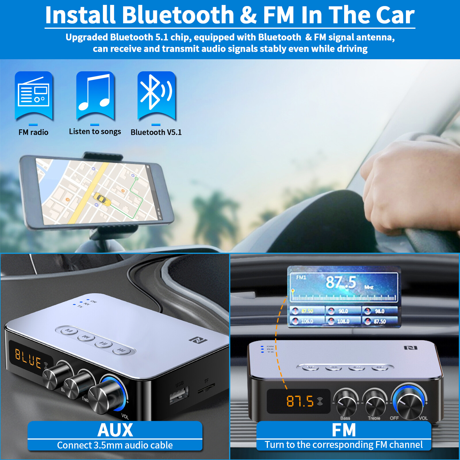 98ft Long Range 5.1 Bluetooth Audio Transmitter Receiver NFC Cordless Adapter