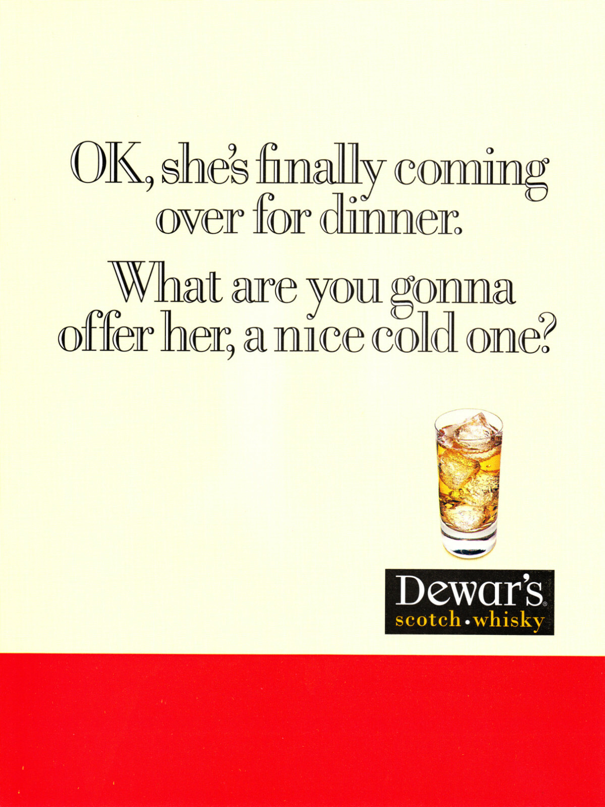 DEWAR'S WHISKY 2 PGS AD #8 RARE 1998 "OK, SHE'S FINALLY COMING OVER FOR DINNER:"