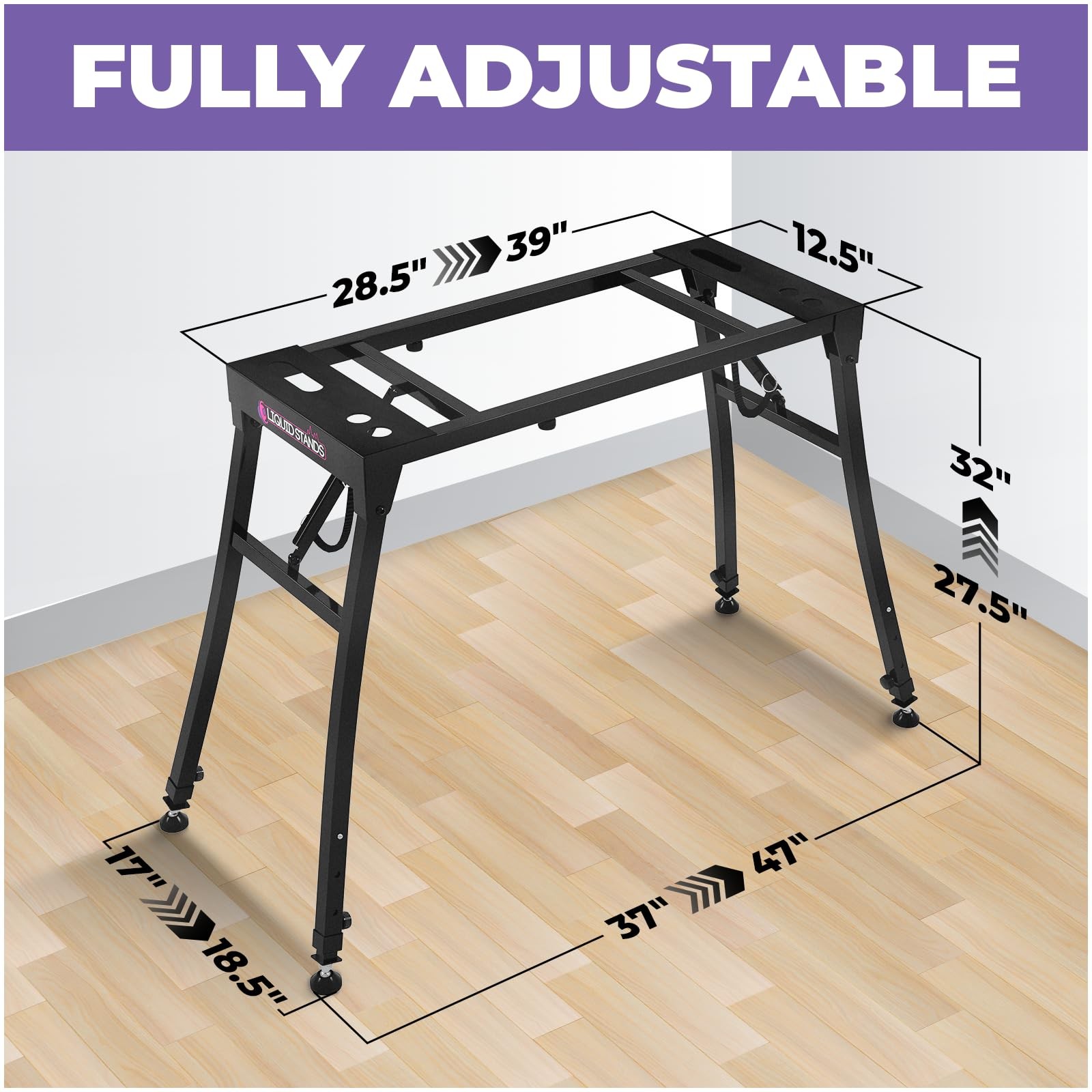 Liquid Stands Collapsible Piano Keyboard Stand - Adjustable and Black