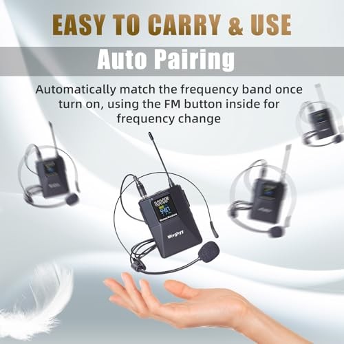 Wireless Microphones System with UHF Headset/Lavalier Lapel Mics, 4 Bodypack