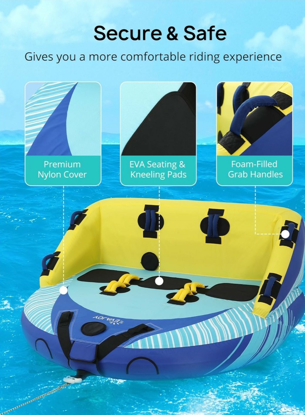 EVAJOY 3-Person Towable Inflatable Tube for Boating