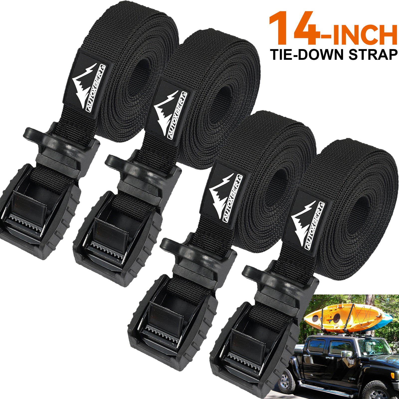 15FT TIE-DOWN STRAP 4PC Kayak Canoe Surfboard Paddle Car Roof Rack CargoCarrier