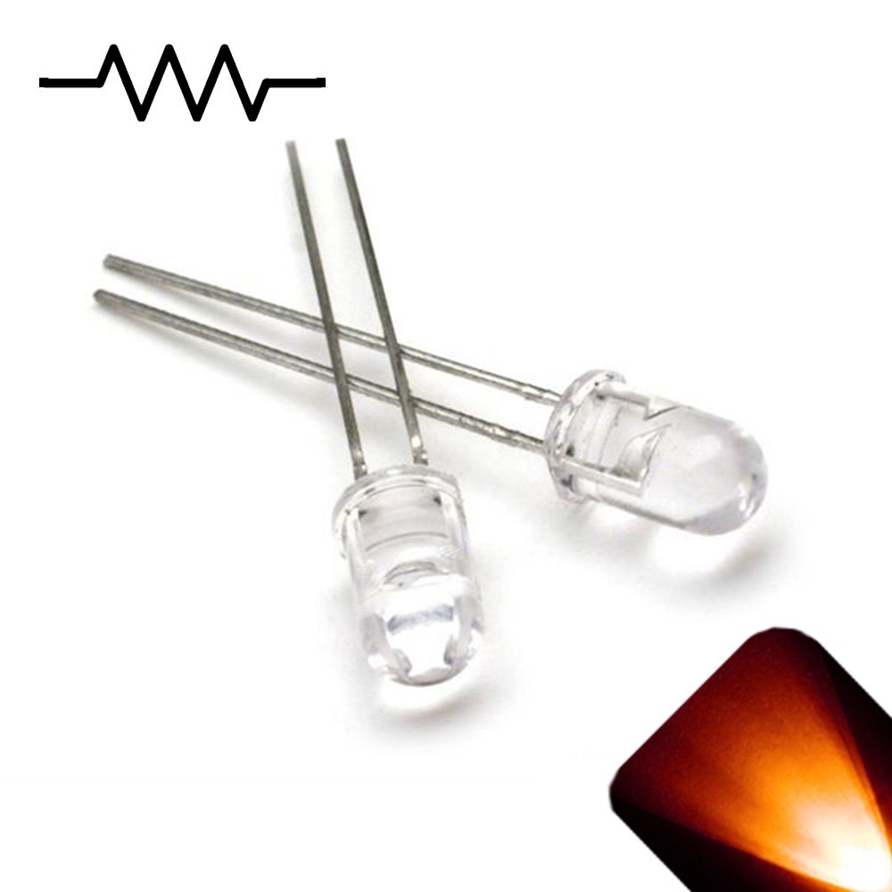 20 x 12v 5mm LED Light Amber Orange Ultra Bright Internal Resistor 5v-15v 9v no