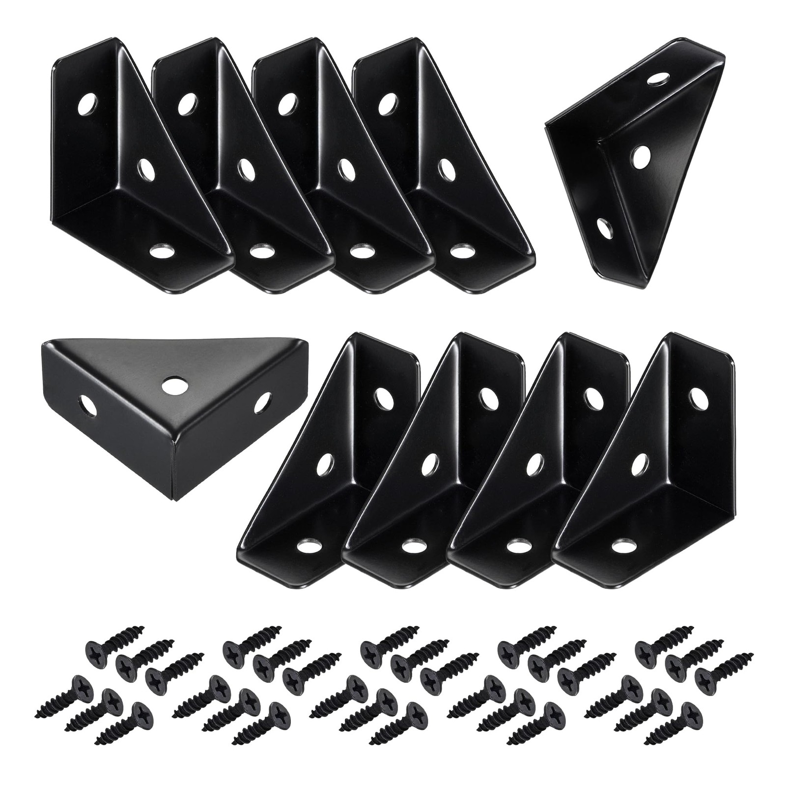 CMLY Corner Brackets, 10Pcs 38mm x 38mm, Black Steel, Triangle Medium,
