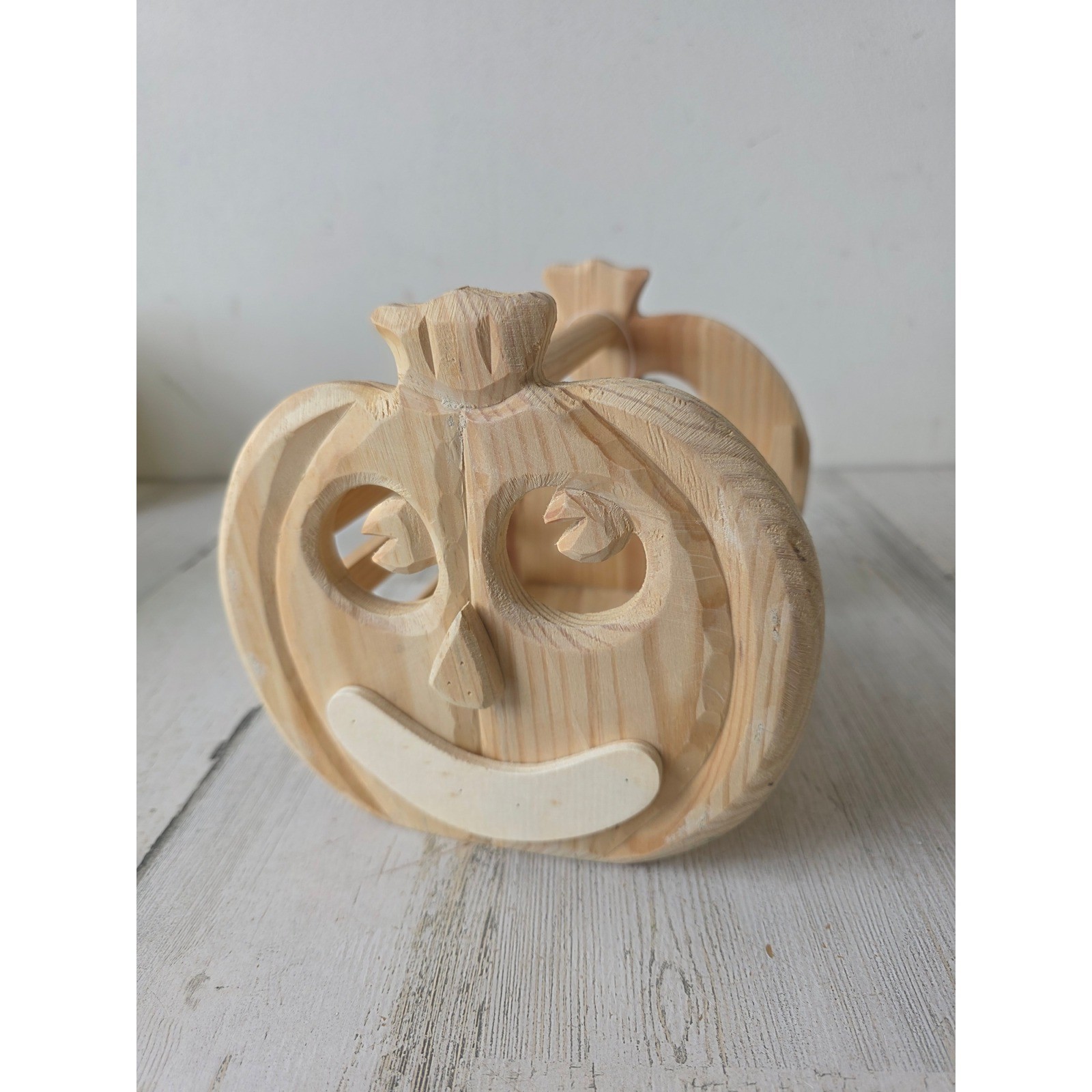 Wooden vintage pumpkin basket shabby chic Halloween decor container