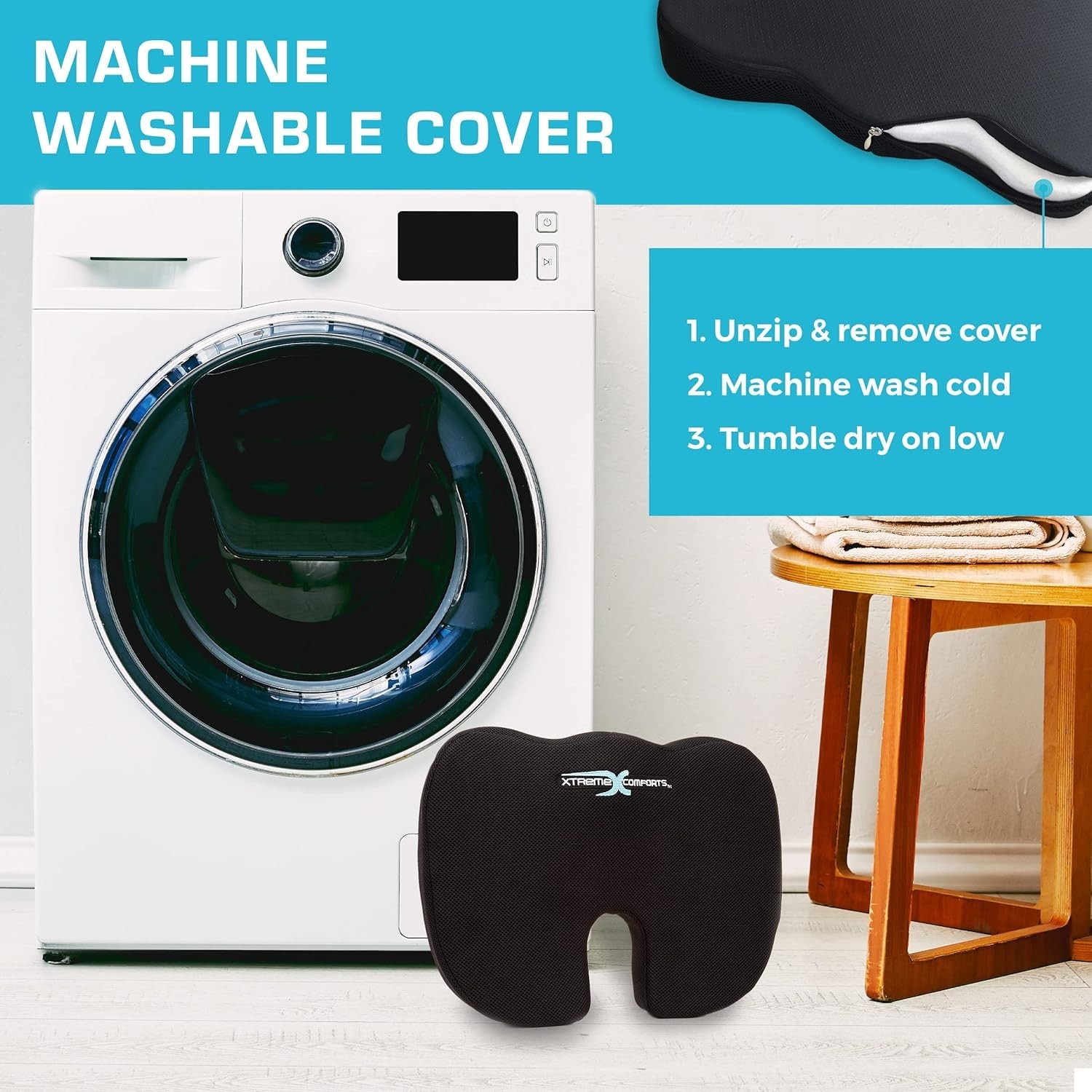 Breathable Memory Foam Seat Cushion for Desk & Wheelchair - Machine Washable