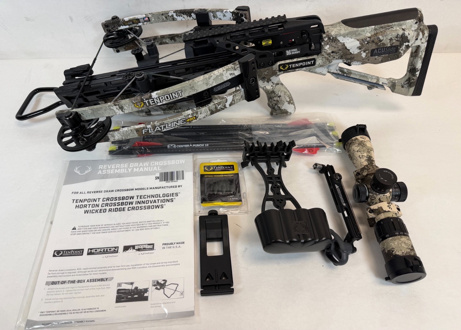 Used- TenPoint Flatline 460, ACUslide, EVO-X Elite Camo Scope (CB23008-6889)