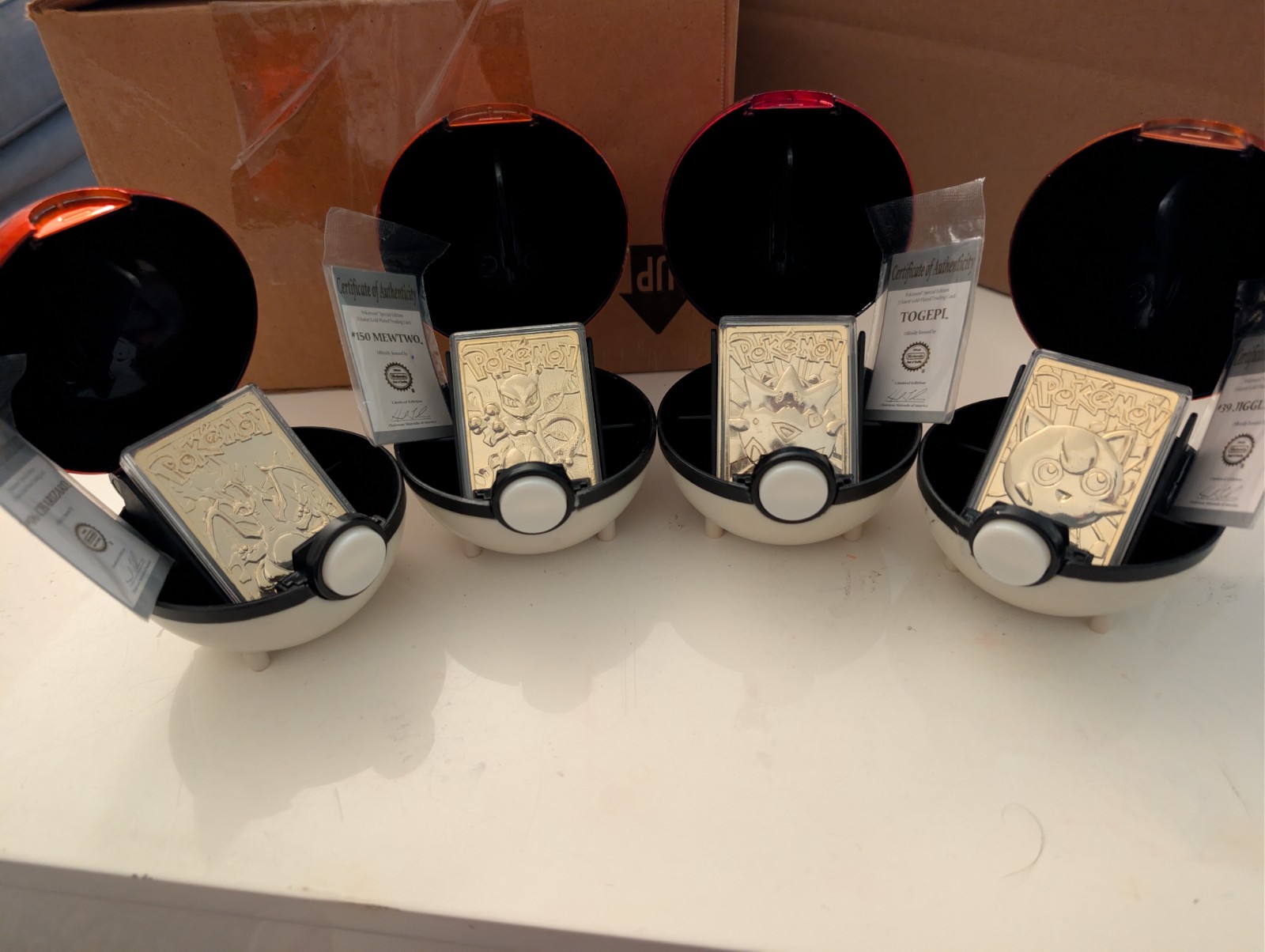 1999 Burger King Pokemon 23K Gold Plated Card Lot of 4 w/ Pokeballs & COA