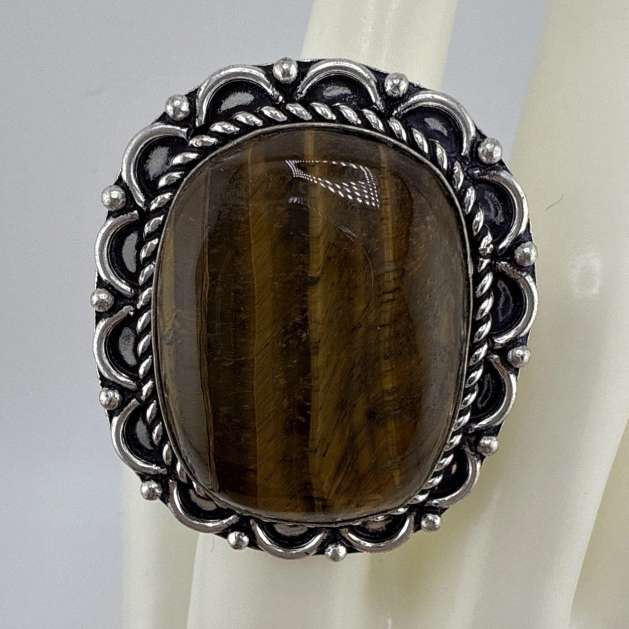 German Silver Tiger Eye Rectangle Statement Ring Size 7 NWT
