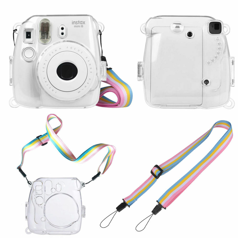 For Fujifilm Instax Mini 8 / 8+ / 9 Camera Clear Hard PVC Cover Case with Strap