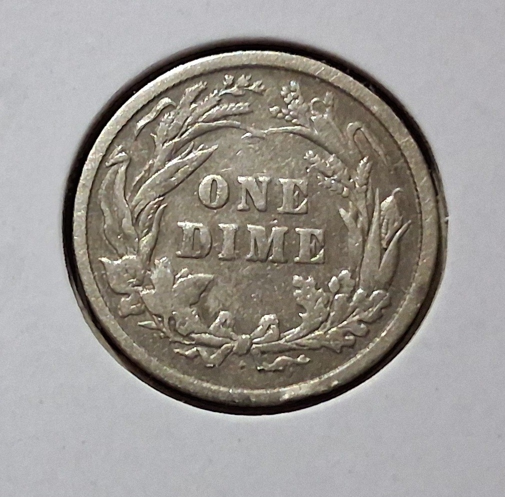 1892 BARBER DIME. NICE COIN. OBVERSE SCRATCH. CLEANED. FREE SHIP 🚢