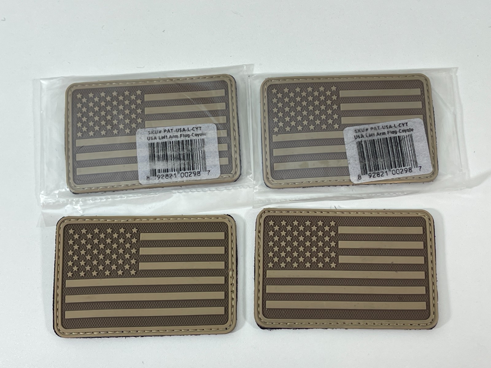 Lot of 4 - USA Flag Coyote Tan Brown Desert Left Arm PVC Patch Hook and Loop