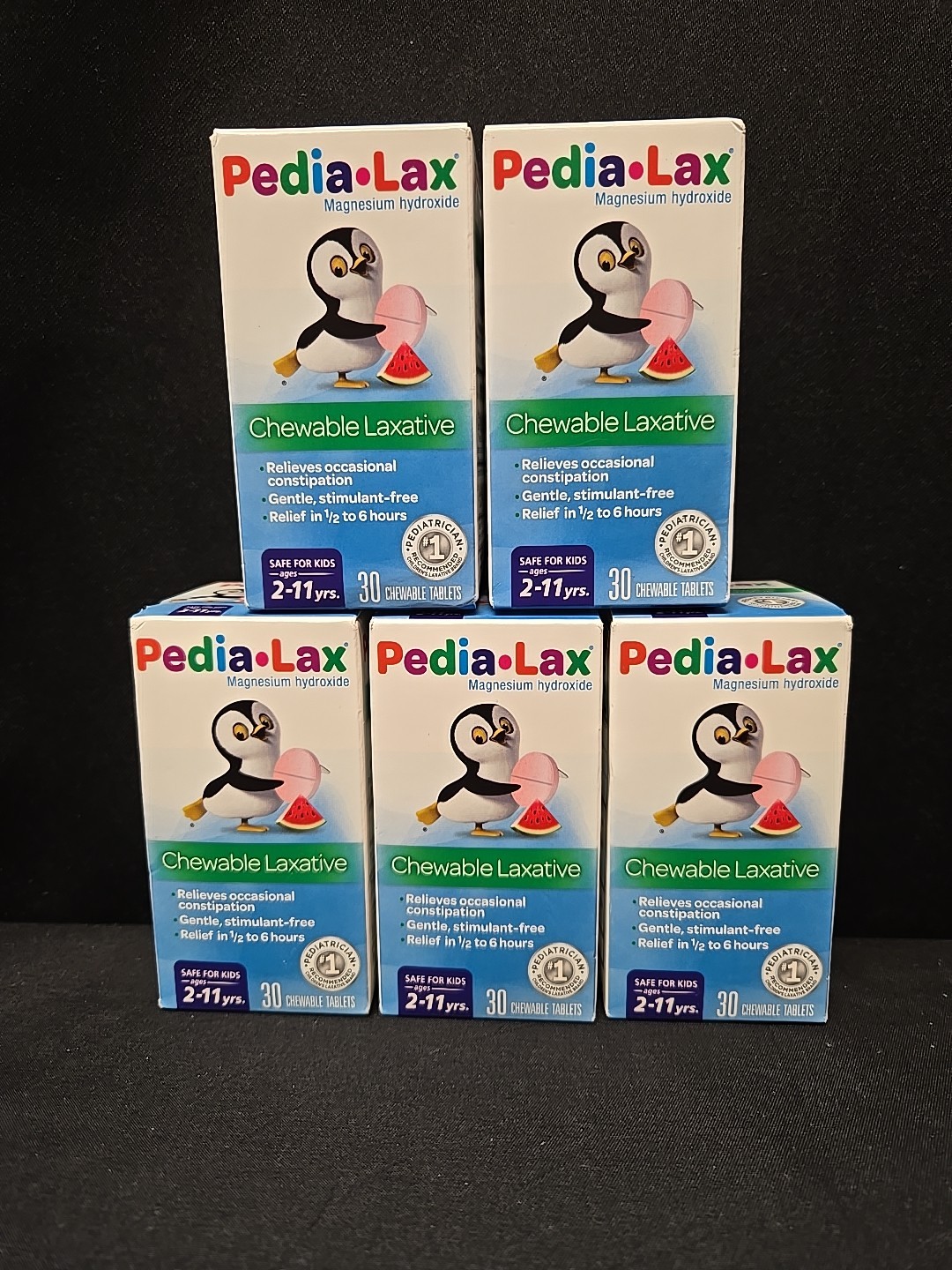 5pc Lot Pedia-Lax Chewable Laxative 30 Chewable Tablets Each Exp 6/26
