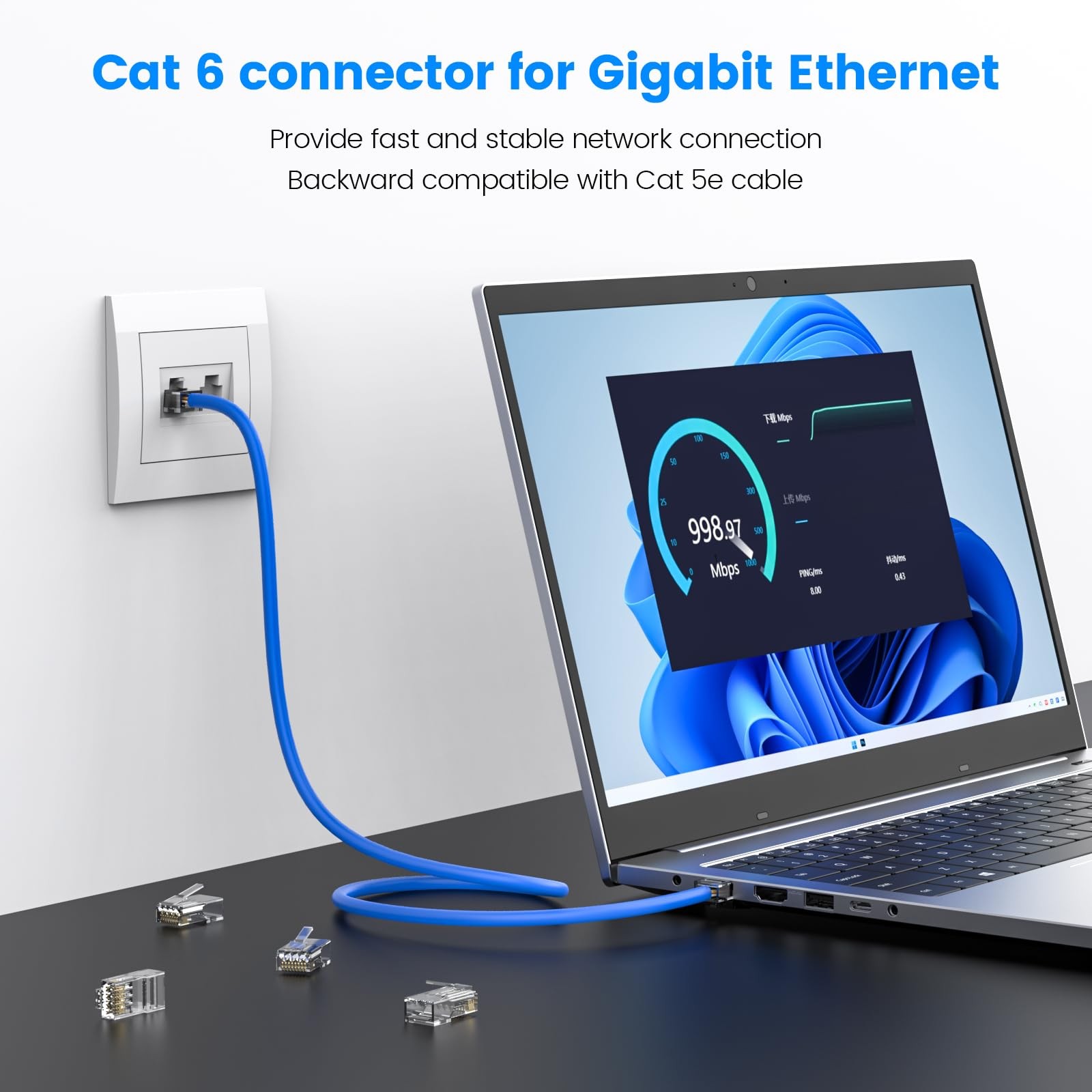 Cat6 RJ45 Connectors Unshielded Modular Plug Solid Stranded UTP 100 PCS