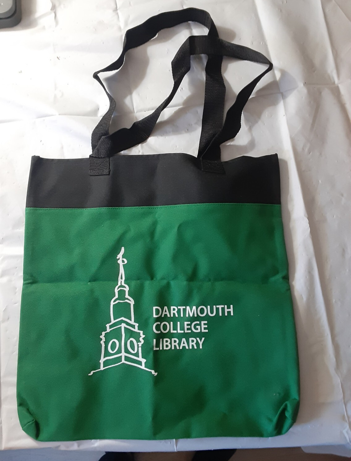 Dartmouth College Library Tote handle bag, 14"x14", synthetic material, green