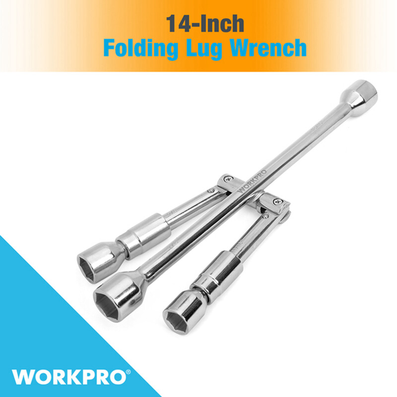 WORKPRO 14Inch Universal Folding Lug Wrench 4-Way Cross Wrench Drop Forged Steel