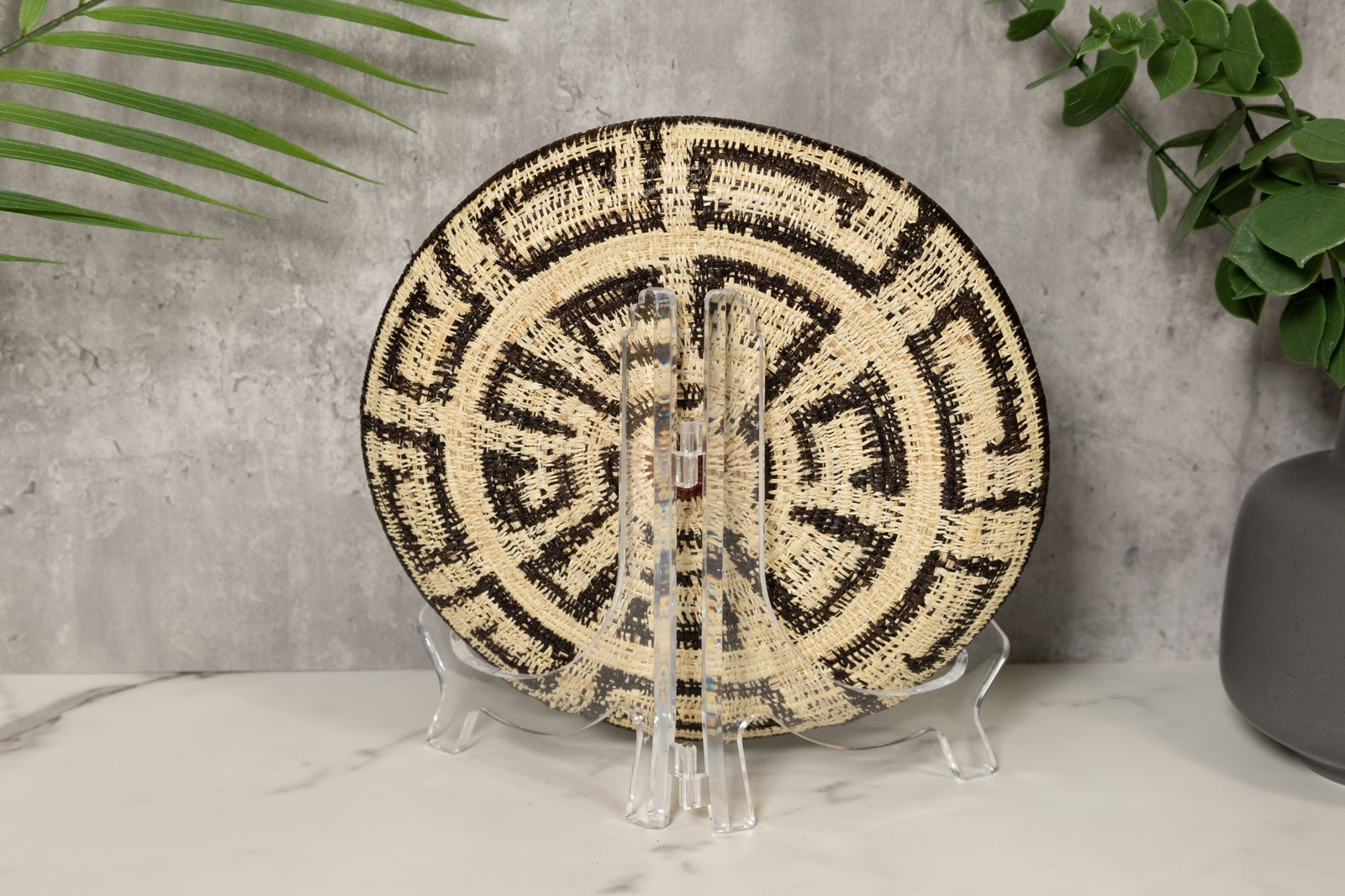 Black and White Greek Key Basket Plate