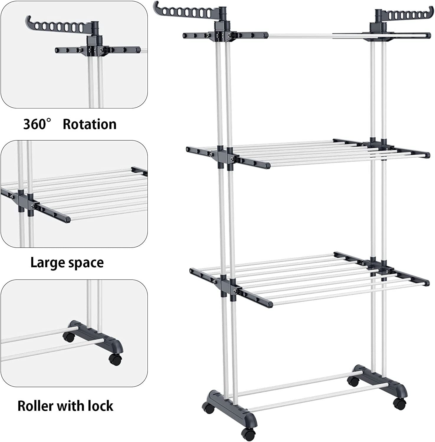 Folding Clothes Drying Rack Stainless Steel Laundry Rack Storage Stand Portable