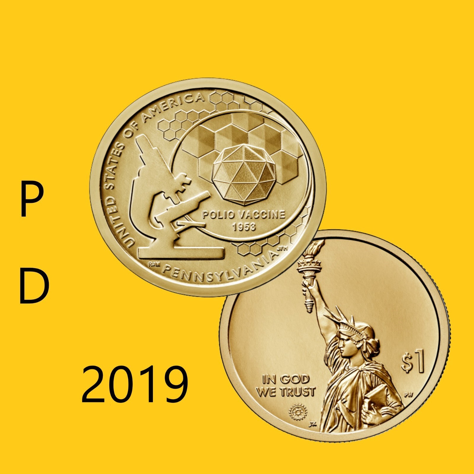 2019 P D  (2 Coins) American Innovation Dollar (PA) PENNSYLVANIA - BU