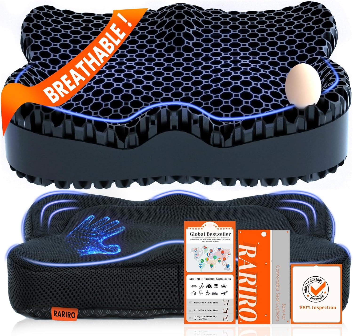 Thickened Gel Seat Cushion, Egg Gel Chair Pads for Wheelchair Pressure Coccyx Sc