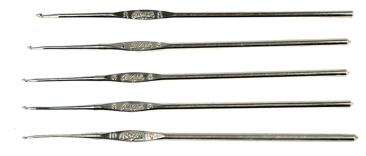 Boye Metal Crochet Hook Lot of 5, Sizes 1, (2) 6, 8, & 10