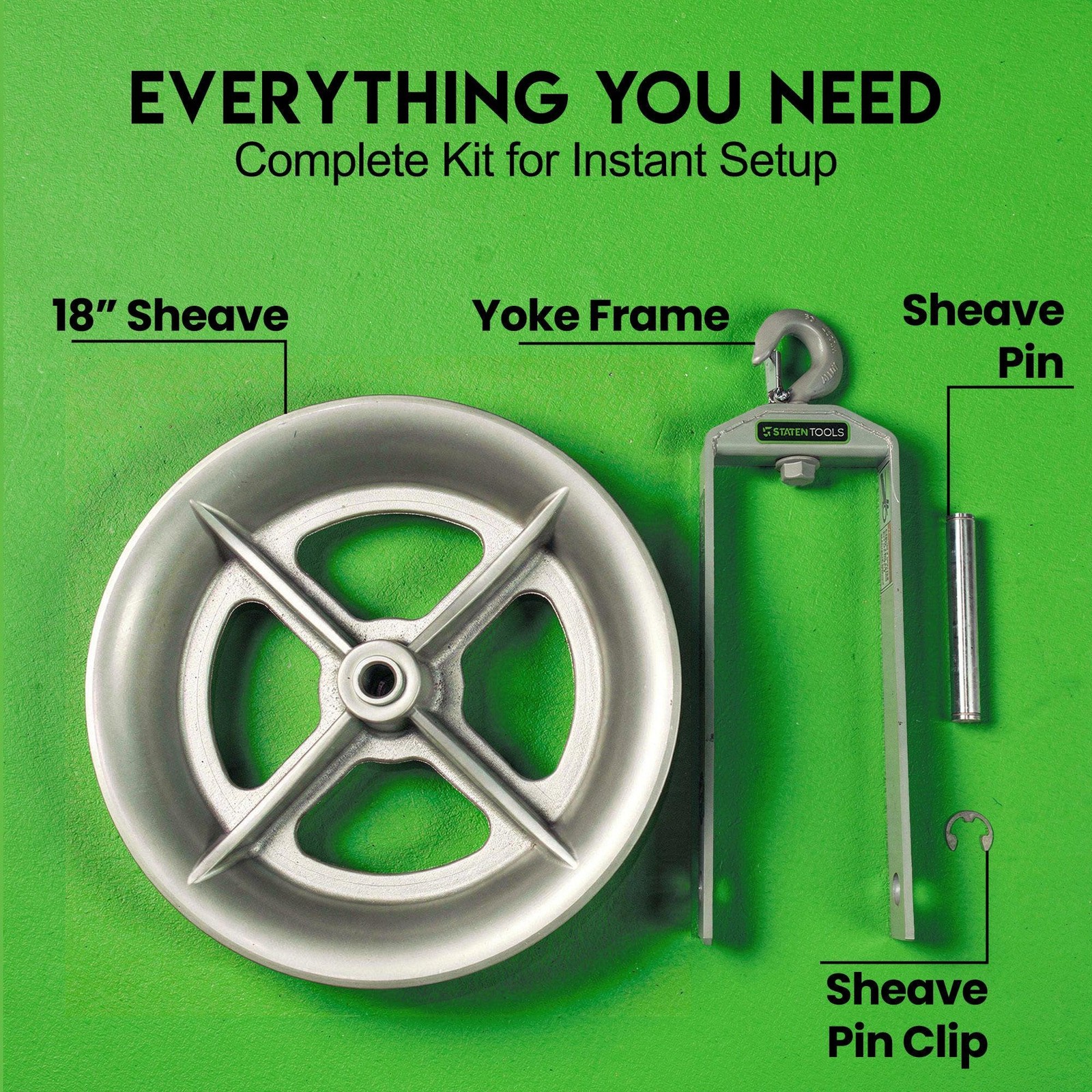 18" Hook Sheave 652 | 6500lb Capacity | Staten Tools | Hook, Wire, Rope | Works