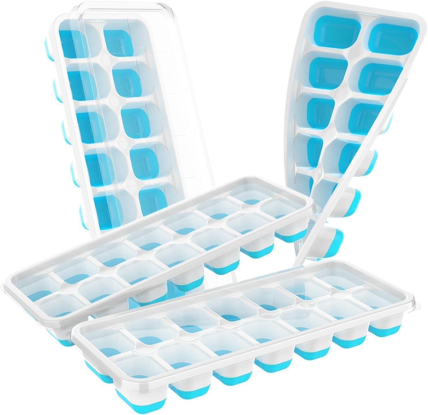 Ice Cube Tray with Lid, 4 Packs 56 Cubes Durable Stackable Ice Cube