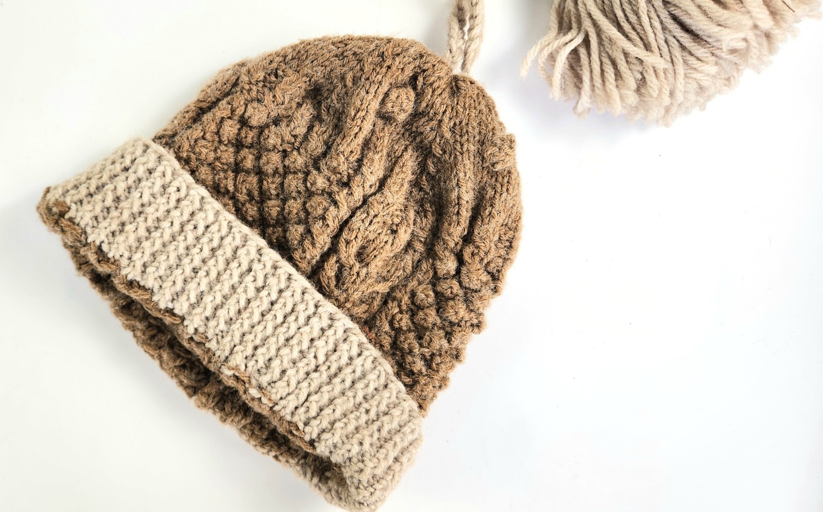Vintage- Winter Hat - Handmade - Brown & Beige - Knitted