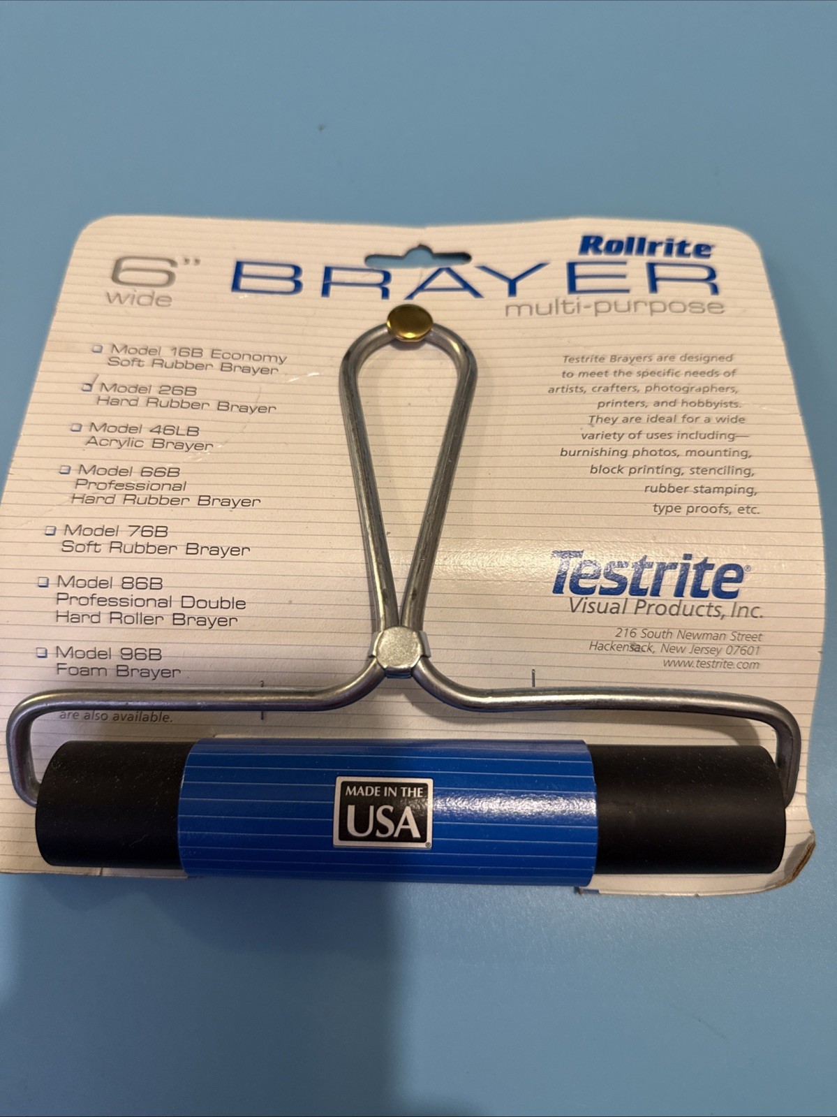 RollRite 6" Hard Rubber Brayer Roller Inking Block Art Printing Ink No. 26B