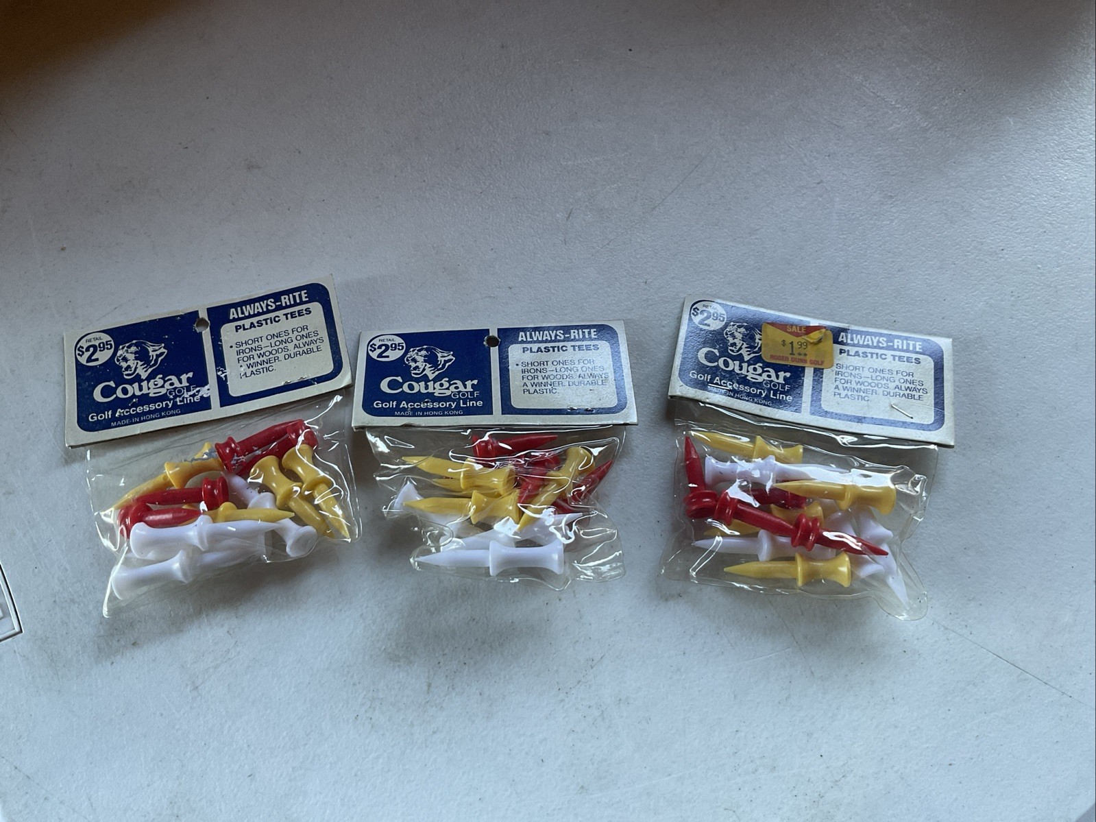 3 PACKAGES OF 12 ANTIQUE VINTAGE COUGAR PLASTIC GOLF TEES GREAT COLLECTION  RARE