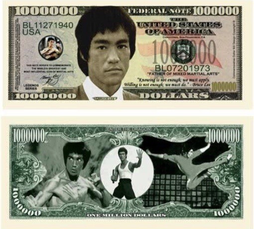 50 Pack Bruce Lee Martial Arts Money Collectible Novelty 1 Million Dollar Bills