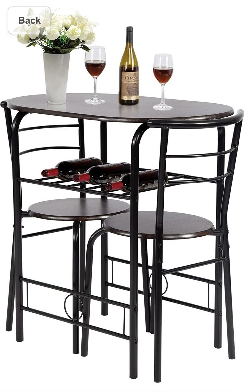 3-piece Round Table And Chair Set For Kitchen Compact Space Metal Frame