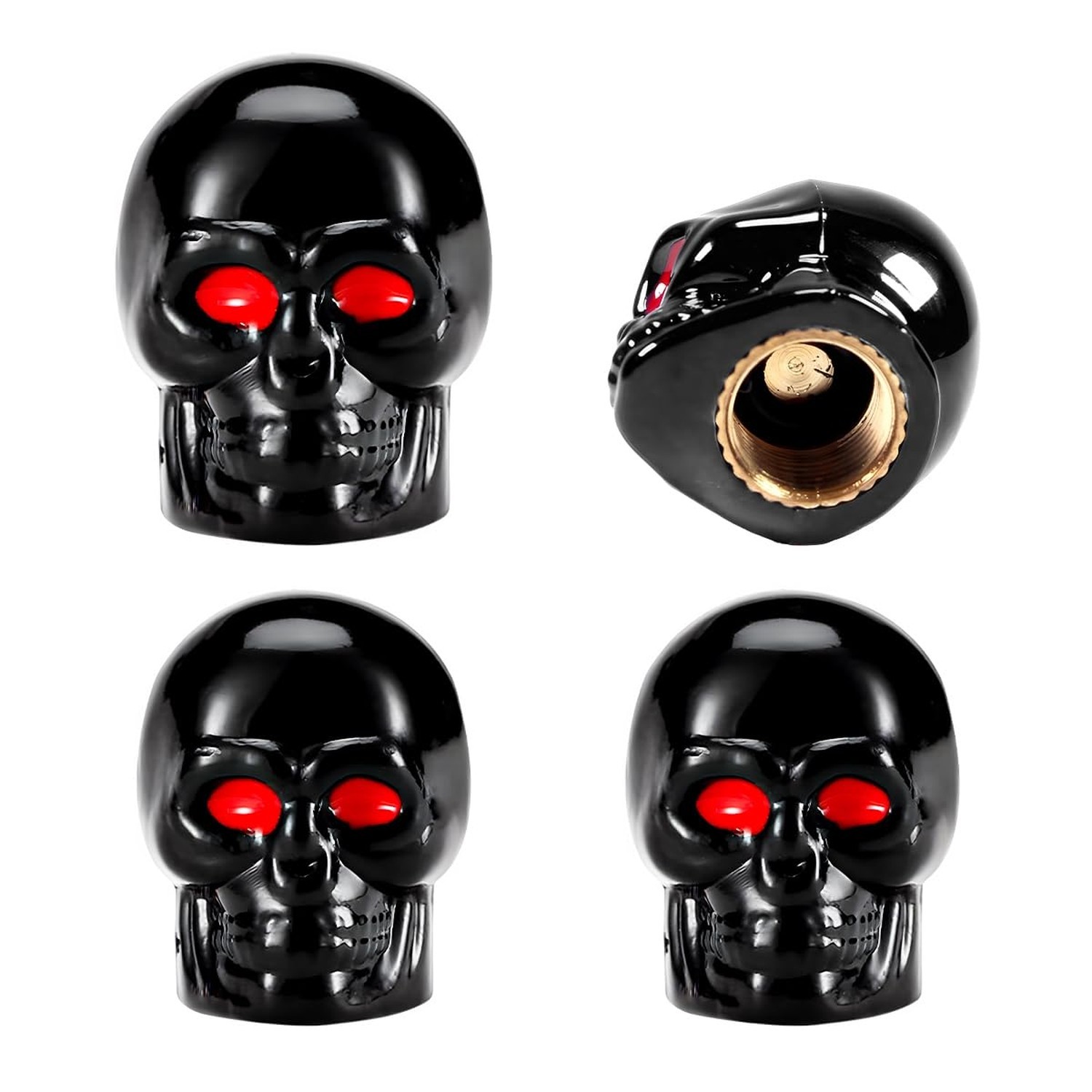4 PCS Skull Style Tire Valve Stem Cap, Dustproof Skull Tire Stem Cap with Rub...