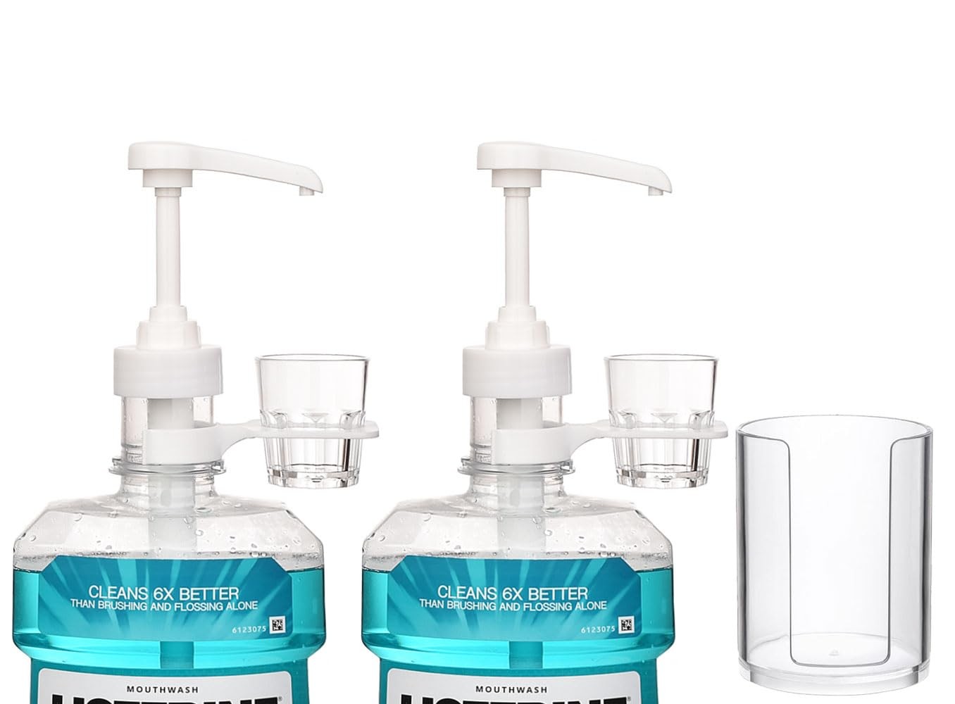 Dispenser Pumps for Listerine 1 or 1.5 Liter Mouthwash Bottles with Cup Holders,